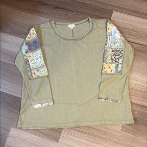 POL Oversized Small Olive Patchwork Top